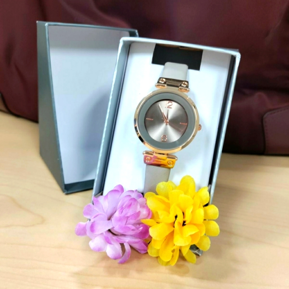 Women's rose gold and gray watch